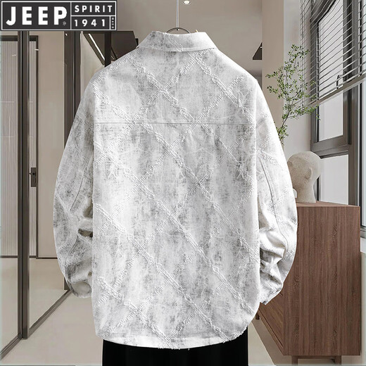 Jeep Spirit im mittleren Alter und junge Denimjacke 2025 Frühlings- und Herbsthemdjacke Herren-Trendy Top 16823 White XL (115-130jin [Jin entspricht ungefähr 0,5 kg])