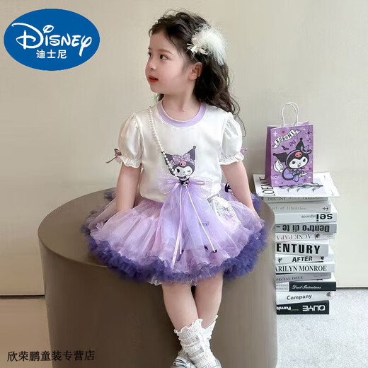 Disney Baby Kinderanzug kleines Mädchen Sommer Melodie Kurzärärmelte Tutu-Rock Mode 2025 Neuer Prinzessinrock Zweiköpfige Pink-Zweiteil-Set [kurzärmelig + Rock] ohne Tasche 140 Empfohlen 130-140 cm 5-6 Jahre alt