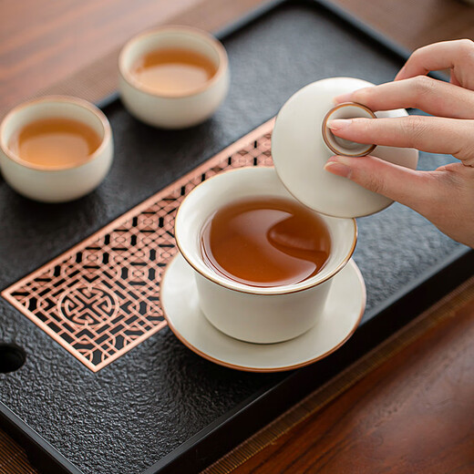 SUSHI CERAMICS Ru kiln tea set teapot cover bowl master cup with tea tray Kung Fu tea set affordable set gift box gift gift