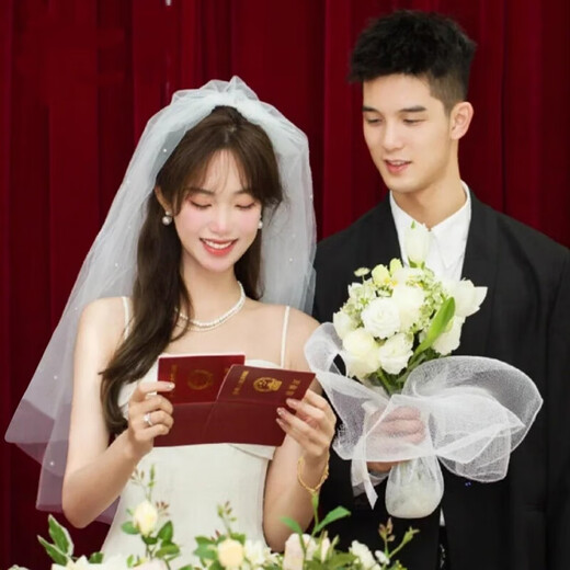 Bang Silk veil, bride's main wedding dress, wedding certificate, proposal, engagement, super fairy high-end fluffy headwear, photo studio photo props, plain yarn pearl veil, hair comb