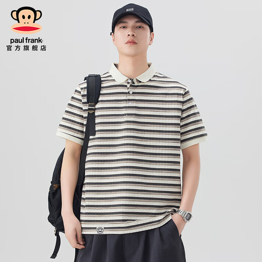 大嘴猴（paul frank）美式潮牌条纹翻领短袖POLO衫男夏季薄款宽松休闲百搭男装打底体恤 黑蓝色693D【官方正品】 M 【建议105-120斤】