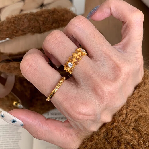 QMXD Second-hand iris lace ring for women, light luxury niche, high-end index finger ring, imitation sand gold, long-lasting gift, iris lace ring single/open ring