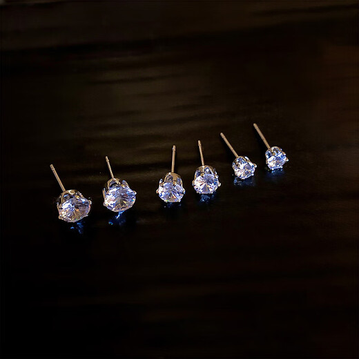 Six-piece set of zircon earrings for women, small, exquisite, high-end, light luxury and cold style earrings, 2024 new trendy style, silver simple small earrings, three pairs