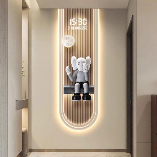 
Sanqihu modern light luxury living room perpetual calendar electronic wall clock violent bear clock porch wall hanging vertical strip decorative painting 14699 with digital display mute clock 70*210cmled light drawing plug-in remote control model digital display