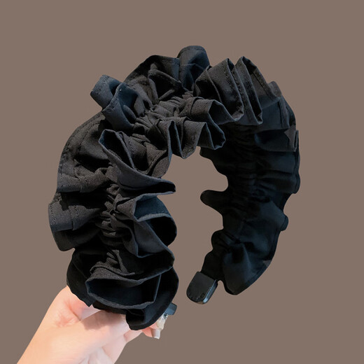 Aitanfang headband light luxury women's model 2025 new wide black pleated high skull headband showing face small temperament pressure hairpin hair hole black pleated headband