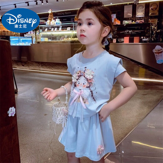 Disney Baby Girls Suit Summer 2025 New Fashionable Summer's Shorts Shorts Shorts Shorts Bow delgada Casual Dos piezas Set azul - Girl de dibujos animados [Top + Pantalones] 100 (actualización) - Altura recomendada por debajo de 95 cm