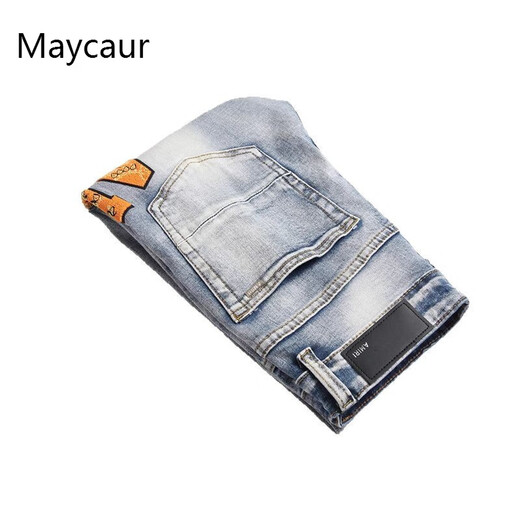 Maycaur Модный европейский и американский уличный стиль Amiri Fashion Slim Elim Elastic Straight вышитые разорванные мужские джинсы S3892# 30