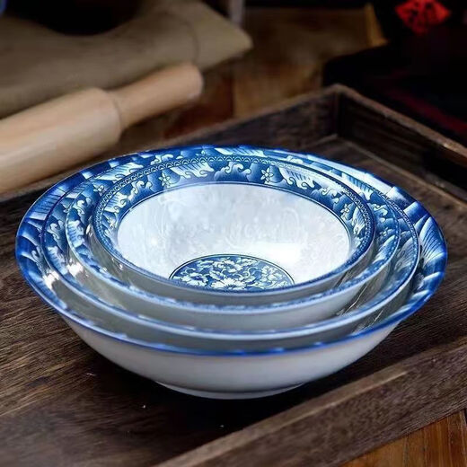 Hanpoke blue and white porcelain bowl household large bowl rice bowl bucket bowl soup bowl bucket hat bowl eating bowl instant noodle bowl noodle bowl plus 4 premium 8-inch bucket bowls