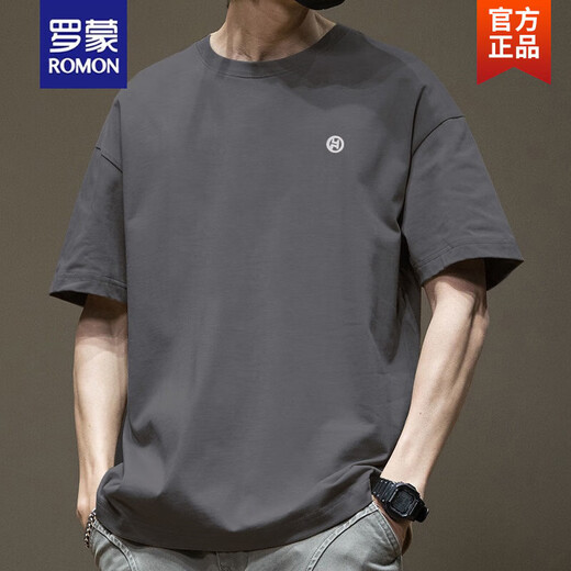 罗蒙（ROMON）潮流美式短袖T恤男夏季棉质圆领百搭休闲2025新款宽松港风T恤 白色 1365短 袖 棉 S 【建议80 110斤】