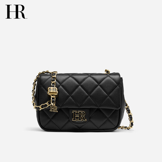 HR赫莲娜包包女包小香风经典百搭菱格链条包女头层牛皮单肩斜挎包女 黑色
