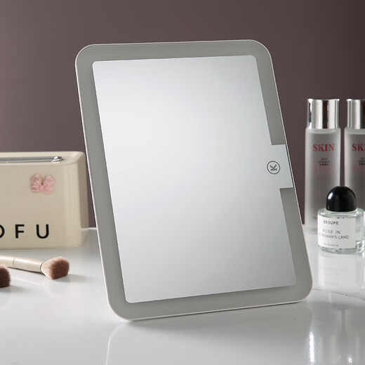 Essential LED lighted makeup mirror for the start of school, extra large screen, three-color warm and cold light, 10.5-inch student dormitory desktop, home desktop folding brightness adjustable makeup mirror, white 27.4*20.5*1.6