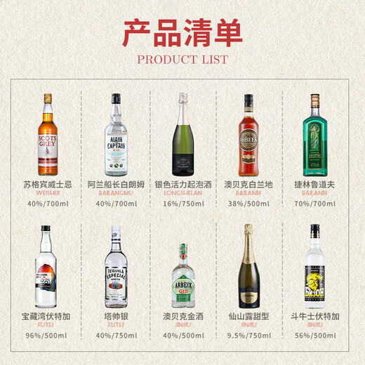 澳贝克龙舌兰酒DIY鸡尾酒套装 威士忌伏特加白兰地金酒朗姆酒果酒组合 十大基酒入门款