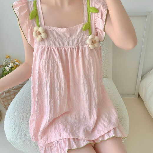 S.SOFEA Summer Pajamas with Chest Pajamas Sweet and Cute Girls Home Clothing Guangzhou Thirteen Lines hds-9930#Apricot Color 185 XXL