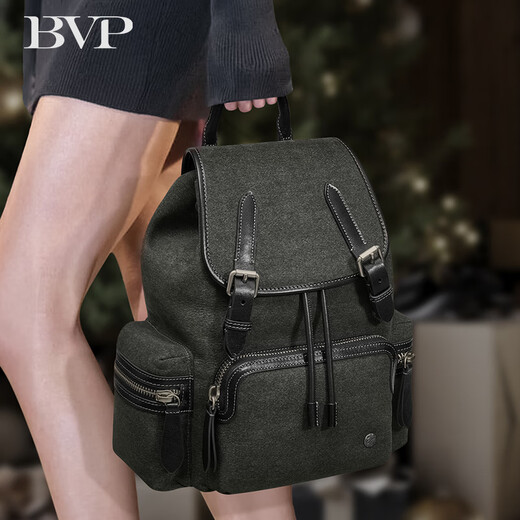 BVP [neues Produkt] Rucksack echter Leder -Rucksack 2025 Neue Nische mit großer Kapazität Ehepaar Schoolbag Black Label 12 zeitdiehme italienische italienische Senlan Green - Large Size_Special für männlichen Gott