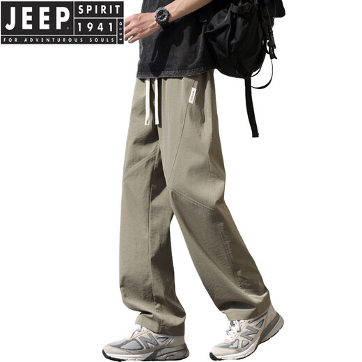 JEEP SPIRIT summer ice silk pants men's thin style 2025 new trendy loose straight pants men's breathable casual quick-drying trousers men K6636 military green L about 110~130Jin [Jin equals 0.5 kg] can be worn