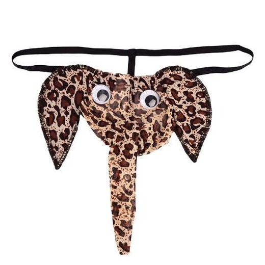 Men's leopard print thong men's U-convex comfortable elephant trunk mesh underwear elephant pants bag ultra-thin sexy belt set T pants leopard print one size