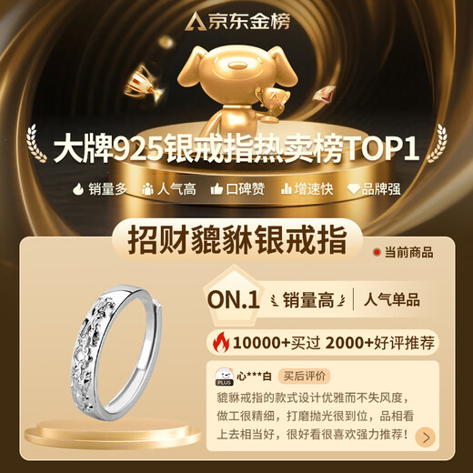 Chinese Gold Lucky Pixiu Silver Ring Men's Ring Live Mouth Tail Ring Men's Chinese Valentine's Day Gift Boy's Birthday Gift for Boyfriend and Husband Pixiu Ring-Male Jingsuda