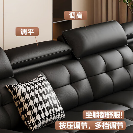 Pinyuejun and sofa Lawrence electric multi-function sofa Italian-style living room direct cowhide intelligent voice telescopic sofa bed 2.15-meter double electric position newly upgraded space sitting feeling Half-leather wireless version Contact surface leather + wireless remote control