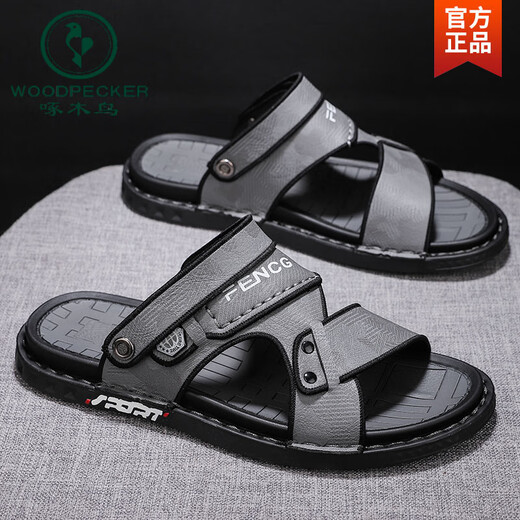 Spechts Sandalen Herren 2025 Neue Sommer im Freien Dual-Use Non-Rutsch-Strandschuhe Leder Leder-Sandalen Pantoffeln Männer schwarz 39