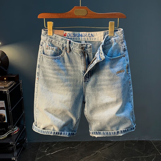 Canelin Kiskha Summer Casual Denim Shorts Gran tamaño de hombres sueltos de cinco clipes de cinco clips bordados de moda de alta gama de alta gama 9922 tamaño azul 31