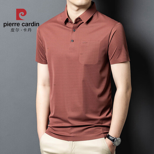 
Pierre cardin 2025 ice silk short-sleeved men's T-shirt middle-aged dad outfit summer thin casual breathable striped polo shirt men apricot color 15286 2XL 54 recommended weight 160-175 Jin [Jin equals 0.5 kg]