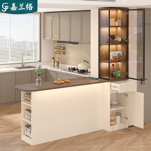 JPHZNB customized kitchen middle island table living room bar partition cabinet dining side cabinet dining table integrated wine cabinet storage cabinet 9G374 style 11 (with light without lift socket) 1478*60