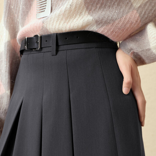 SEIFINI Shifanli classic college style JK deconstructed skirt 2025 autumn new high-waist slim commuting versatile pleated skirt dark gray long skirt S