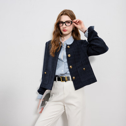 Drei Farbe 2025 Herbst Neuer alte Qianfeng Xiaoxiang Jacke Loose Short Round Neck Cardigan Einbrust m Navy-Vorverkauf [Zahlung innerhalb von 15 Tagen] M 160/84A gesendet