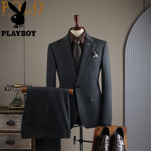 Playboy high-end suit suit for men, wedding and groom, formal fit, anti-wrinkle, no ironing, high-end business professional suit dress, 8031 black, L 113-123Jin Jin is equal to 0.5 kg
