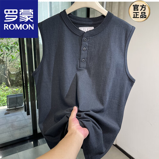 ROMON Henry collar tough guy style vest American heavyweight cotton washed sleeveless waistcoat T-shirt men's fitness sports undershirt beige M 100-130Jin Jin equals 0.5 kg