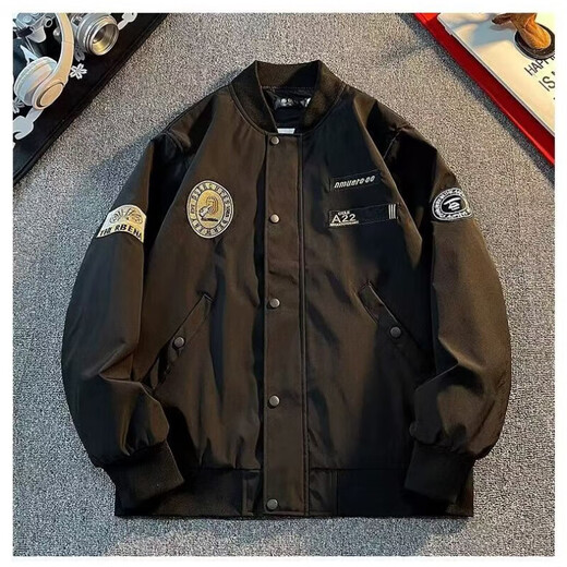 Bomber Jacket Men's Spring and Autumn Jacket Men's American Baseball Uniform Functional Style Ins Trend Top Autumn AKX WW273-Black-High Quality XL 130-145Jin Jin is equal to 0.5 kg