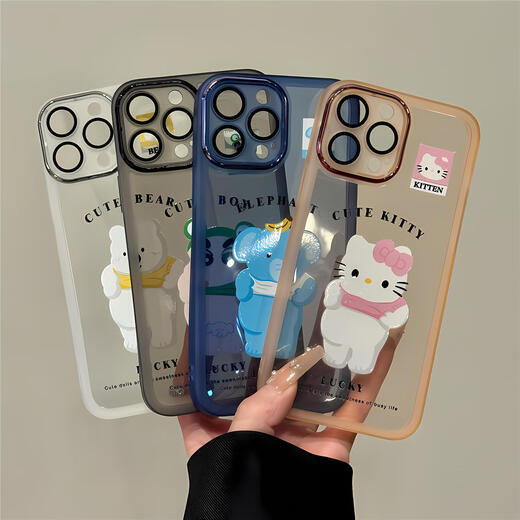 OLPAY露肚肚kitty适用苹果16pro金属镜框卡通手机壳iphone15防摔华为PU 透蓝-GH9272露肚肚小象 小米Civi