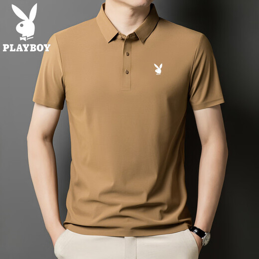 Playboy (Playboy) Футболка с короткими рубашками для рубашки с шелковой рубашкой для шелкового поло для мужчин для мужчин среднего бизнеса с твердым цветом сплошного отворота.