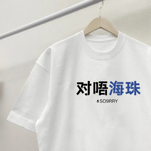 FANQI对唔海珠唔广罢州成旧番禺粤语文化T恤短袖谐音梗半袖衣服 白色 G733 广州 S (80-90斤)