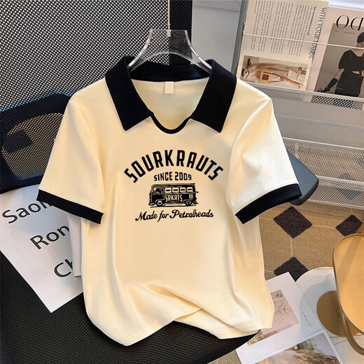 Jiaobifu Dongguan Humen Clothing Женская воротничка с передним плечом с коротким рукавом с коротким рукавом 2025 лето Гуанчжоу Тринадцать линий женская одежда Большой размер Pol Apricot Color (9901) S