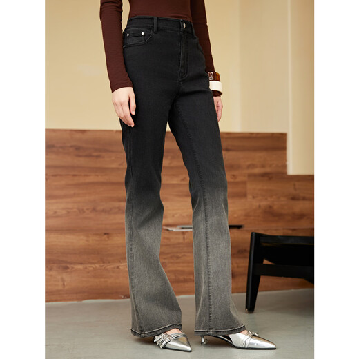 
Jiuzi (JUZUI) shopping mall same heavy industry washing gradient micro-flare jeans for women 2024 autumn style JWEQ12113 flower dark gray XS