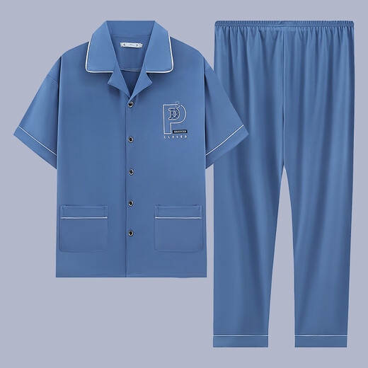 BSTB Brand Summer Men's Pyjamas Coton pur à manches courtes Style mince pour les jeunes en vrac plus taille de vêtements décontractés G3881 pantalon à manches bleues l recommandé 100-120 Jin [Jin est égal à 0,5 kg]