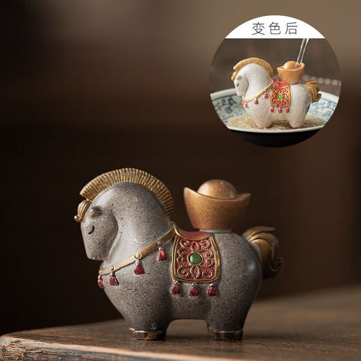 Thousands of color-changing tea pet ornaments, Chinese-style fortune-lubricating Tang horse tea table, tea set, tea tray accessories, exquisite tea pet, instant money-temperature-sensitive color-changing model