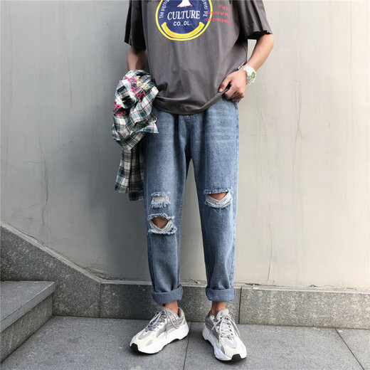 
Changxiang Huili ripped jeans men's summer thin straight loose trendy brand design niche nine-point pants high street ins 679 S