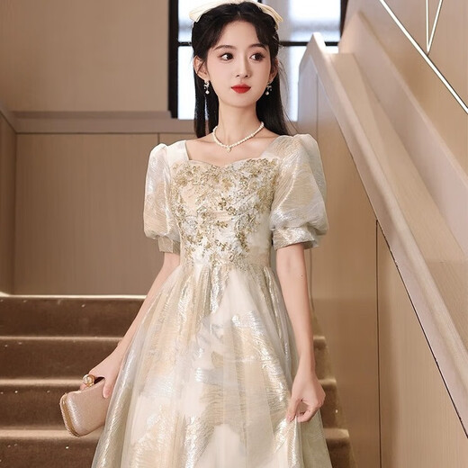 Li Baixin champagne color evening dress women's banquet French light luxury niche temperament high-end sense princess student adult ceremony art test champagne color M recommended 90-100Jin Jin is equal to 0.5 kg