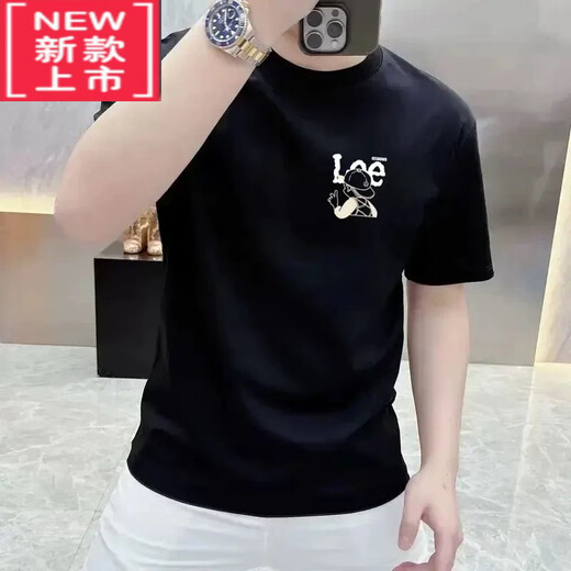项郎欧洲站夏季新款百搭潮牌时尚圆领修身印花半袖潮流个性男士T恤衫 F1049白色(大标) M (100-125)斤