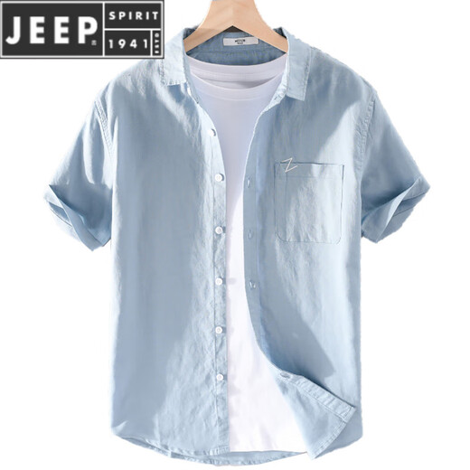 Jeep Spirit Linen Camisa de manga corta Summer 2025 Nuevo lino informal de algodón de algodón gran tamaño blanco Camisa delgada 9711 Amarillo M [100-110Jin [Jin equivale a 0.5 kg]]
