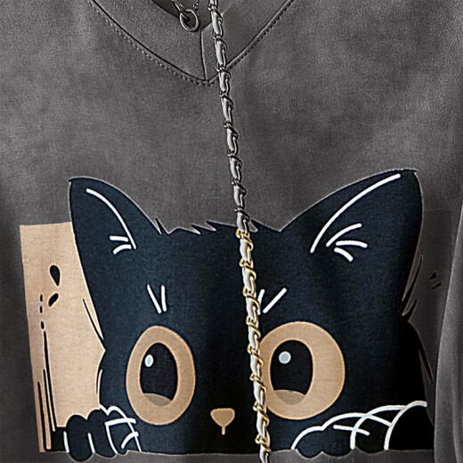 Cypress V-Ausschnitt T-Shirt 2025 Sommer Neues Frauen-Fashion-Cartoon-Muster gedrucktes Design kurzärmeligter Top