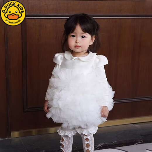 G.duck Children's First Birthday Dress 2025 New Super Fairy and Cute Princess Dress Girls Princess Dress Summer White + Veil 80