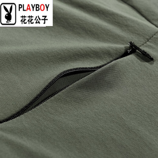花花公子（PLAYBOY）春秋季夹克男立领大码薄款上衣工装外套男士弹力防水防风上衣男装 军绿色 XD2677 M