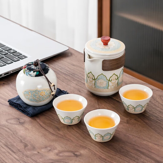 Jiaolu travel tea set outdoor portable ceramic quick cup one pot four cups office teapot business gift travel tea set Yuebai