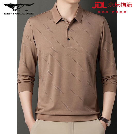
Seven Wolves Official Flagship Summer Ice Silk Men's T-shirt Long Sleeve New Middle-aged Casual Men's Thin Daddy T-shirt 829 Black XL 52/175