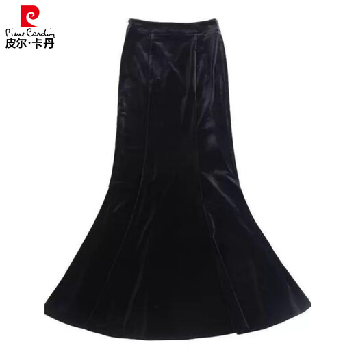 Pierre Cardigan long gold velvet skirt fishtail skirt spring draping effect slimming tall women hip-covering long skirt showing temperament black 2XL 140-155