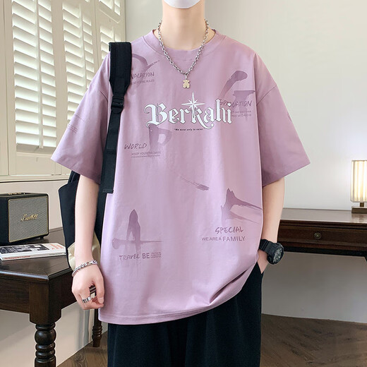 奥计夏季潮牌t恤男高中生宽松短袖青少年夏装12至15岁大童 693米色(单件短袖) M (70-90斤左右)