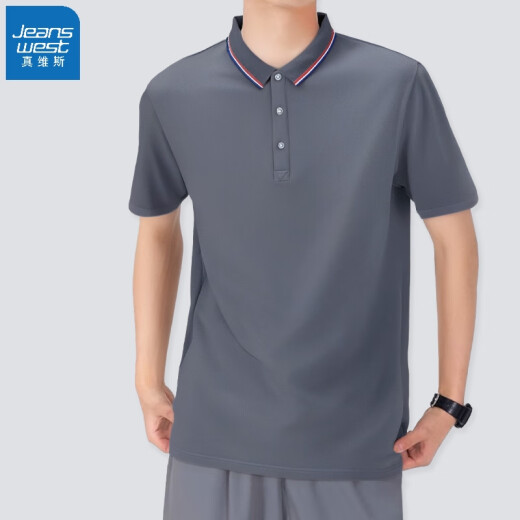 
Jeanswest short-sleeved POLO shirt summer solid color embroidered top clothes polo shirt dark blue 698 L (recommended 100-110 Jin [Jin equals 0.5 kg])